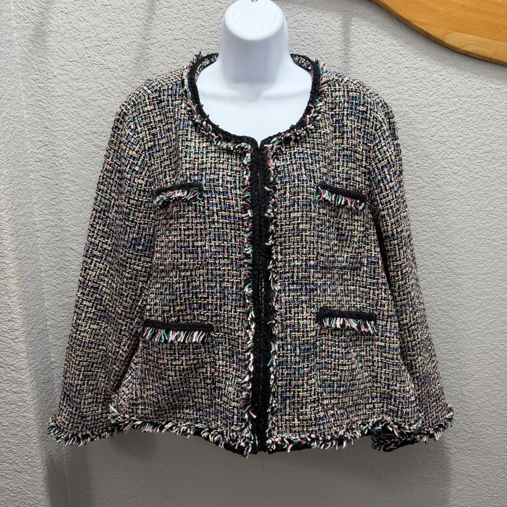 J.‎ Crew Multicolor Metallic Tweed Fringe Trim Blazer Jacket Women Size 22 Plus